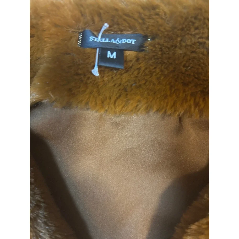 Stella & Dot Faux Fur Vest Women M Brown Excellent‎ Plush Open Front Cutout Back